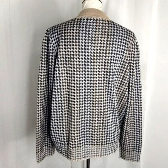 Ann taylor Houndstooth  Sweater XXL Black Gold Shimmer Jacquard Metallic NEW - Picture 10 of 13